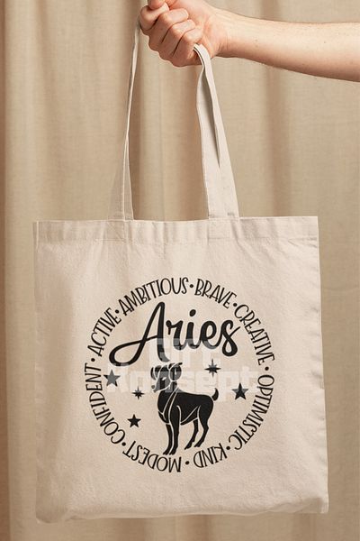 giftkonsept Aries Personality Traits Themed Aries Characteristics Printed Gift Organic Raw Cloth Bag