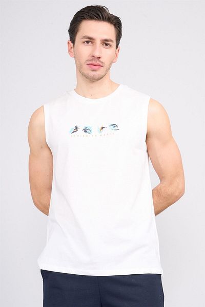 Çetinkaya Chester Polo 3831 Crew Neck 30/1 Combed Cotton Regular Printed Undershirt Cream