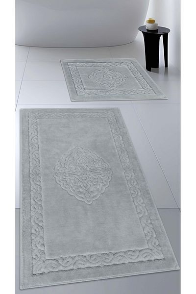 CottonCrafty Σετ πατάκι μπάνιου από βαμβακερό υφαντό απορροφητικό νερό, χαλί μπάνιου, σετ τουαλέτας Victoria 2 τεμαχίων 60x100 - 60x50