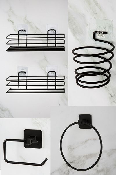 UG Home Διπλό ράφι μπάνιου με αυτοκόλλητο κυκλικό θήκη για πετσέτες Ανοιχτή αυτοκόλλητη θήκη για χαρτί υγείας Σετ 4 τεμαχίων