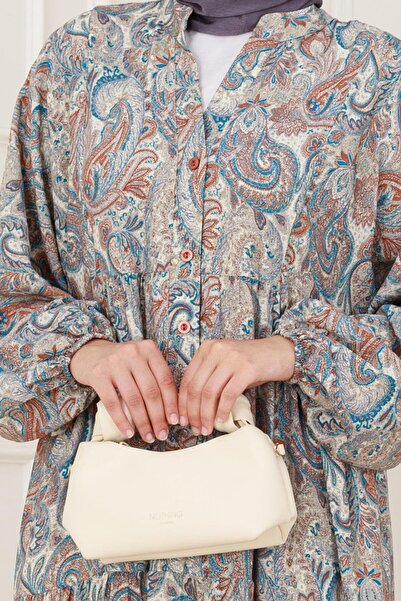 Sevitli Shawl Pattern Half Button Robe Dress-Grey