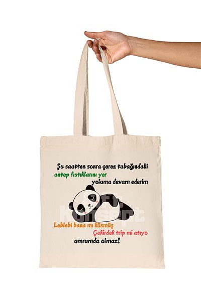 giftkonsept I Keep Going -Panda Printed Gift Organic Raw Cloth Bag