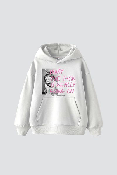 Bak Moda Mental Health Printed Oversize Women's White Hoodie