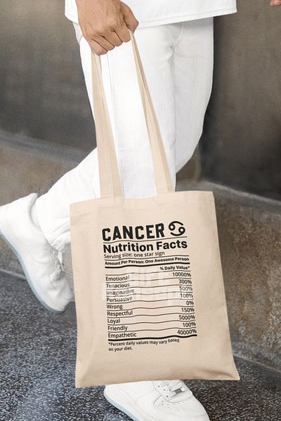 giftkonsept Cancer Zodiac Sign Cancer Nutrition Facts Funny Printed Gift Organic Raw Cloth Bag