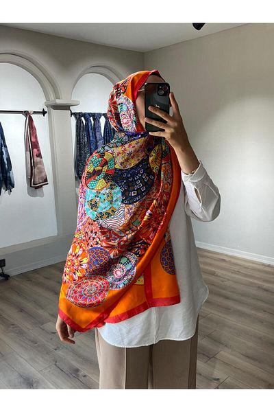 Merwiss Imported Voile Orange Patterned Shawl