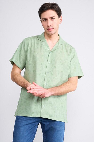 Mentality 2141 Men's Short Sleeve Apaş Collar Patterned Cotton Flam Regular Shirt 1-3 Age