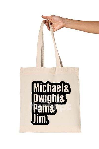 giftkonsept Michael Dwight Pam Jim Printed the Office Organic Raw Cloth Bag