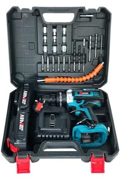 DEFAONS 48V Cordless Drill Kit, 700W, 32Nm Torque, 10mm Chuck, 2 Batteries, Variable Speed Tool