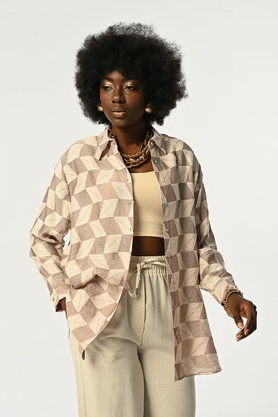 Orfeo Negro Women's Geometric Patterned Oversize Shirt