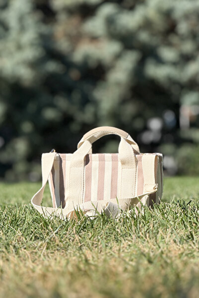 Store Geantă de umăr din pânză de vară cu model de dungi