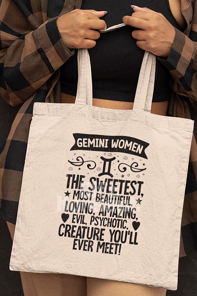 giftkonsept Gemini Women Sweetest Beautiful Printed Gemini Woman Printed Gift Organic Raw Cloth Bag