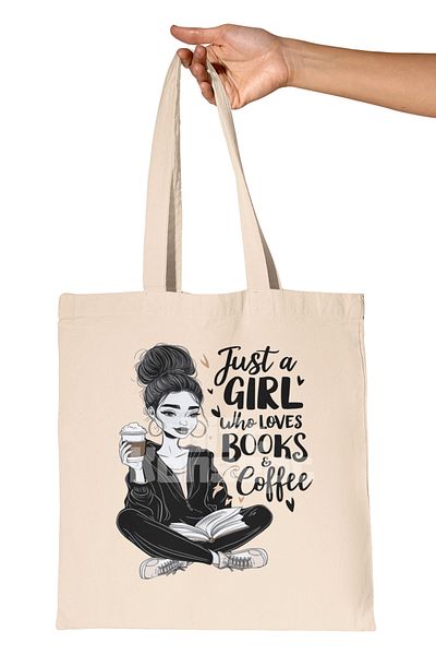 giftkonsept Just a Girl Who Loves Books Coffee 2 Printed Book Coffee Printed Gift Organic Raw Cloth Bag
