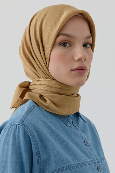 Tuğba Etnik İkat Desenli Nida Naturel Eşarp - Safran