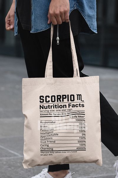 giftkonsept Scorpio Scorpio Nutrition Facts Funny Printed Gift Organic Raw Cloth Bag