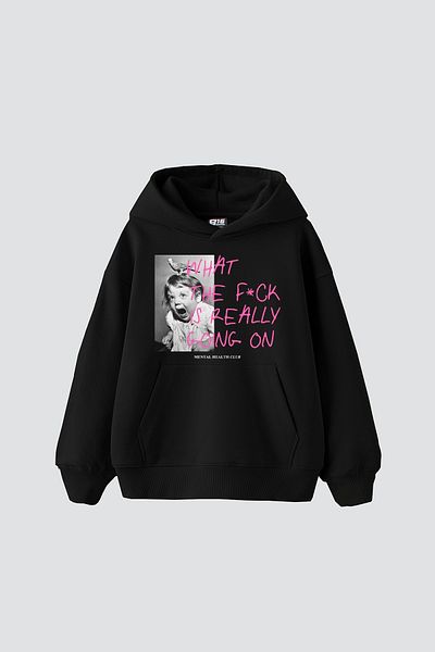 Bak Moda Mental Health Printed Oversize Women's Black Hoodie