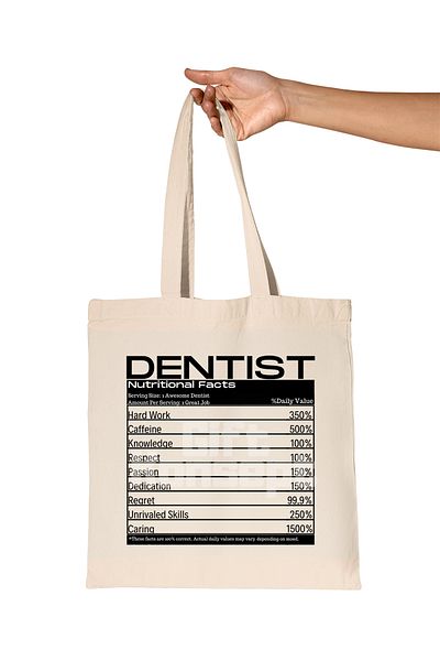 giftkonsept Dentist Nutritional Facts Printed Dentist Gift Organic Raw Cloth Bag