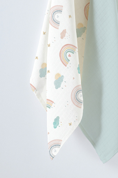 Kanz Multi-Purpose Baby Muslin Blanket Set of 2 - New Rainbow