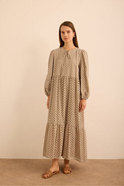 Aker Hacimli Cotton Brode Elbise