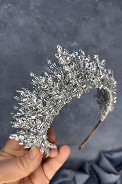 Limelia Silver Gray Elisa Design Beaded Bridal Henna Crown Hair Accessory