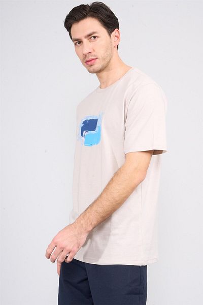 Çetinkaya Chester Polo 3864 Crew Neck 30/1 Combed Cotton Regular Printed T-Shirt Mink