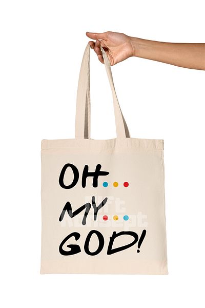 giftkonsept Oh My God Janice Printed Friends Organic Raw Cloth Bag