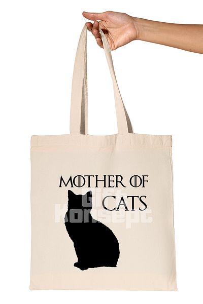 giftkonsept Mother of Cats Printed Cat Lover Gift Organic Raw Cloth Bag