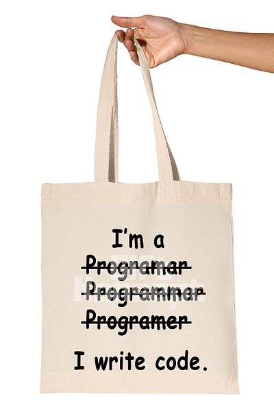giftkonsept I Write Code Printed Software Developer Organic Raw Cloth Bag
