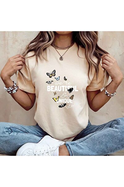 Sarah's Boutique Tricou de damă 100% bumbac cu fluturi minimalisti „We Are Be...