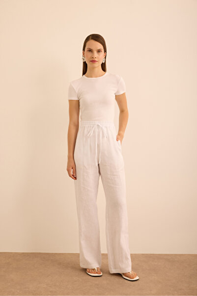 Aker Beli Lastikli Keten Pantolon