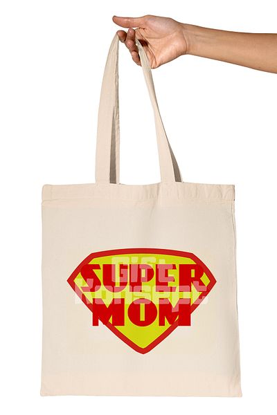 giftkonsept Super Mom Printed Mother's Day Organic Raw Cloth Bag