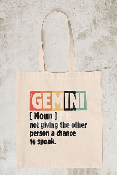 giftkonsept Gemini Noun Definition Printed Gemini Zodiac Sign Astrology Printed Gift Organic Raw Cloth Bag