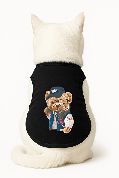 Buddy Store ملابس قطط - قميص داخلي - استمتع بقميص أسود مطبوع - مقاس XL