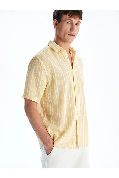LC Waikiki Lcw Vision Regular Fit Short Sleeve Striped Men's Textured Shirt