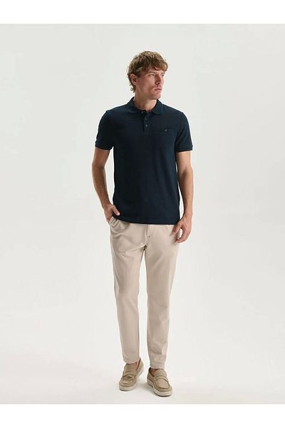 LC Waikiki Classic Navy Blue Polo Neck Short Sleeve Men's Textured T-Shirt