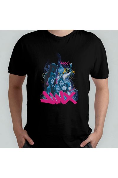 Pixxa Jinx Arcane Lol Unisex 100% Cotton Crew Neck T-Shirt Model 1