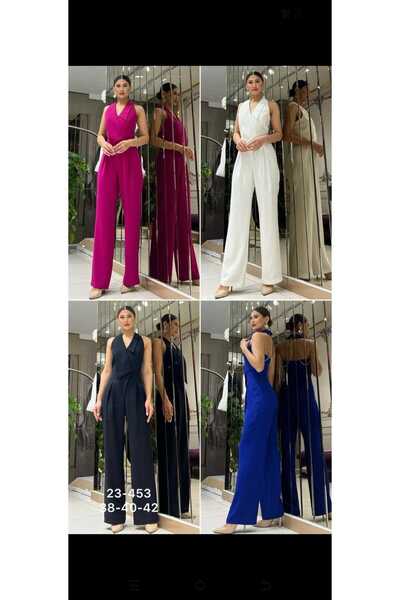 Robes Kadın Kruvaze Yaka Kolsuz Taş Detaylı Tulum