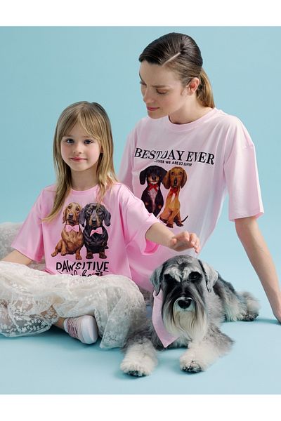 Koton Short Sleeve Crew Neck Cotton Bow Dog Printed T-Shirt