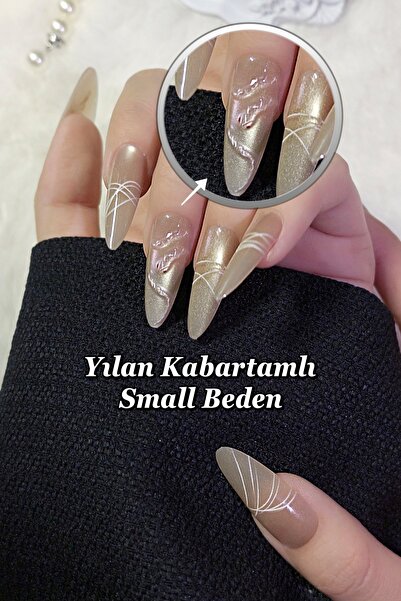 Easy Beauty SMALL Beden Uzun Stiletto Yılan Kabartmalı 10 Adet Takma Tırnak S...