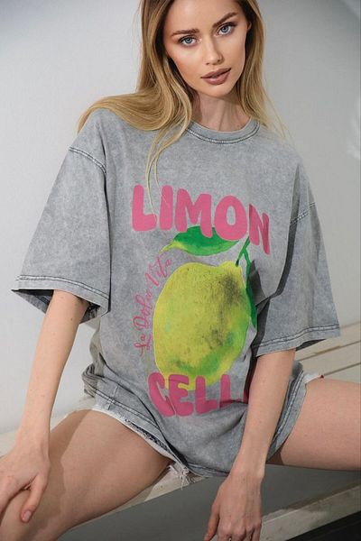 Pulli Collection Μπλουζάκι με στάμπα λεμόνι που πλένεται Oversize