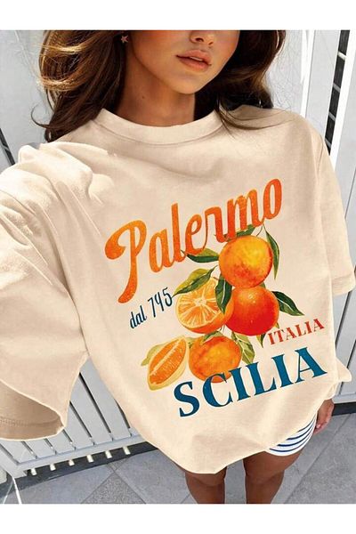 SEDA IŞIKLAR Unisex γυναικείο-ανδρικό μπλουζάκι Palemo Scilia με στάμπα Oversize