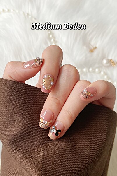 Easy Beauty MEDIUM Beden Ombre Elmas Taşlı 10 Adet Takma Tırnak Seti T087