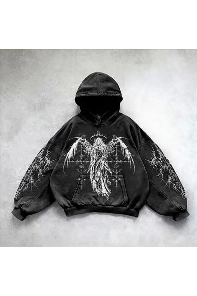 1blood Суитшърт с качулка Skeptical Angel Gothic, който може да се пере