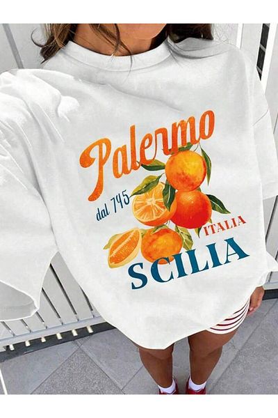 SEDA IŞIKLAR Unisex Women-Men Palemo Scilia Printed Oversize T-Shirt
