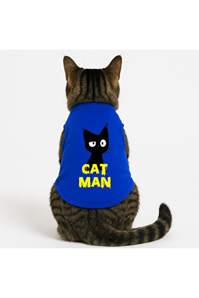 Buddy Store ملابس قطط - قميص داخلي مطبوع عليه Catman - قميص داخلي أزرق - مقاس S