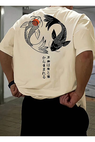 LAYORA Men's Oversized T-Shirt - Japanese Koi Fish and Text Printed