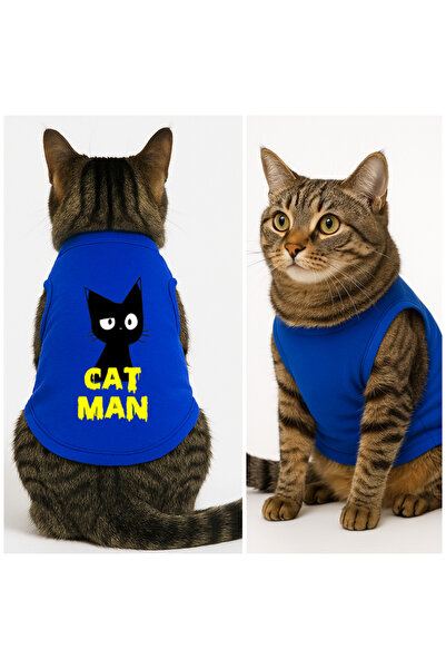 Buddy Store ملابس قطط - قميص داخلي مطبوع عليه Catman - قميص داخلي أزرق - مقاس S