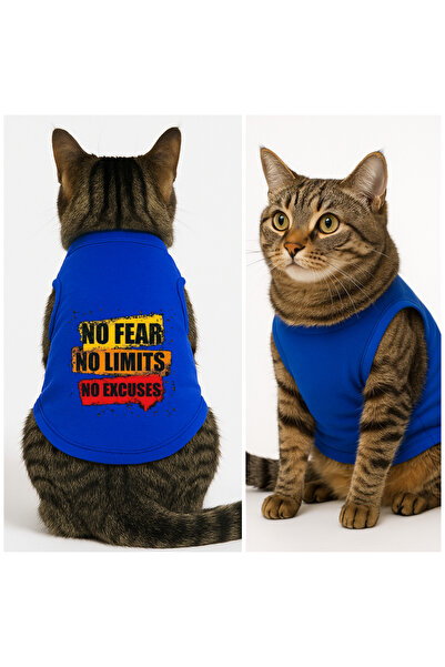 Buddy Store ملابس قطط - قميص داخلي - قميص داخلي مطبوع عليه No Fear باللون الأزرق - مقاس M