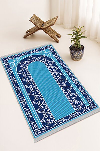 Realhomes Light Blue Classic Mihrap Patterned Digital Printed Non-Slip Based ...
