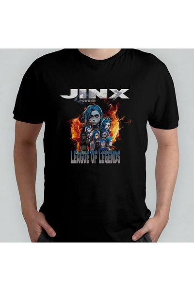 Pixxa Jinx Arcane Lol Unisex 100% Cotton Crew Neck T-Shirt Model 2