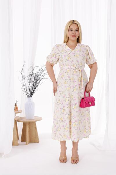 Siyezen فستان بياقة الطفل وخصر مطاطي